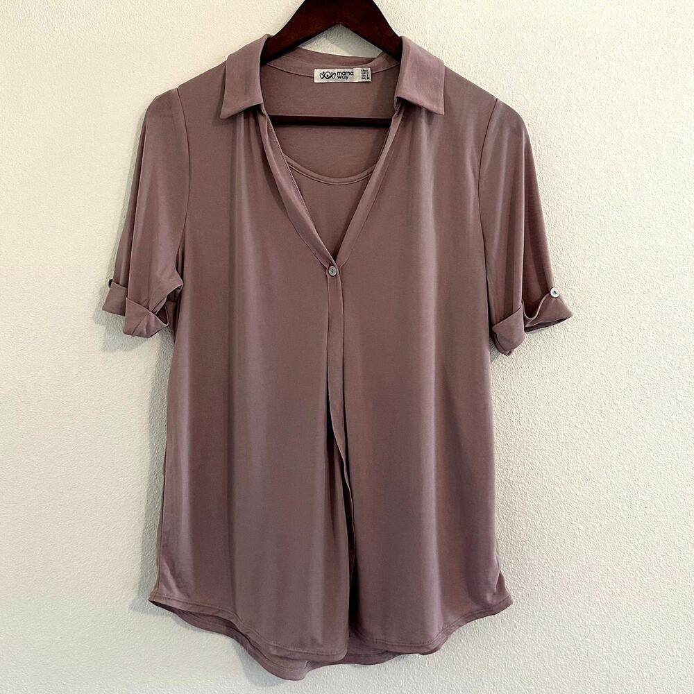 Mama Way Nursing Shirt Purple Size 8 Postpartum New Mom Preppy Minimalist Comfy